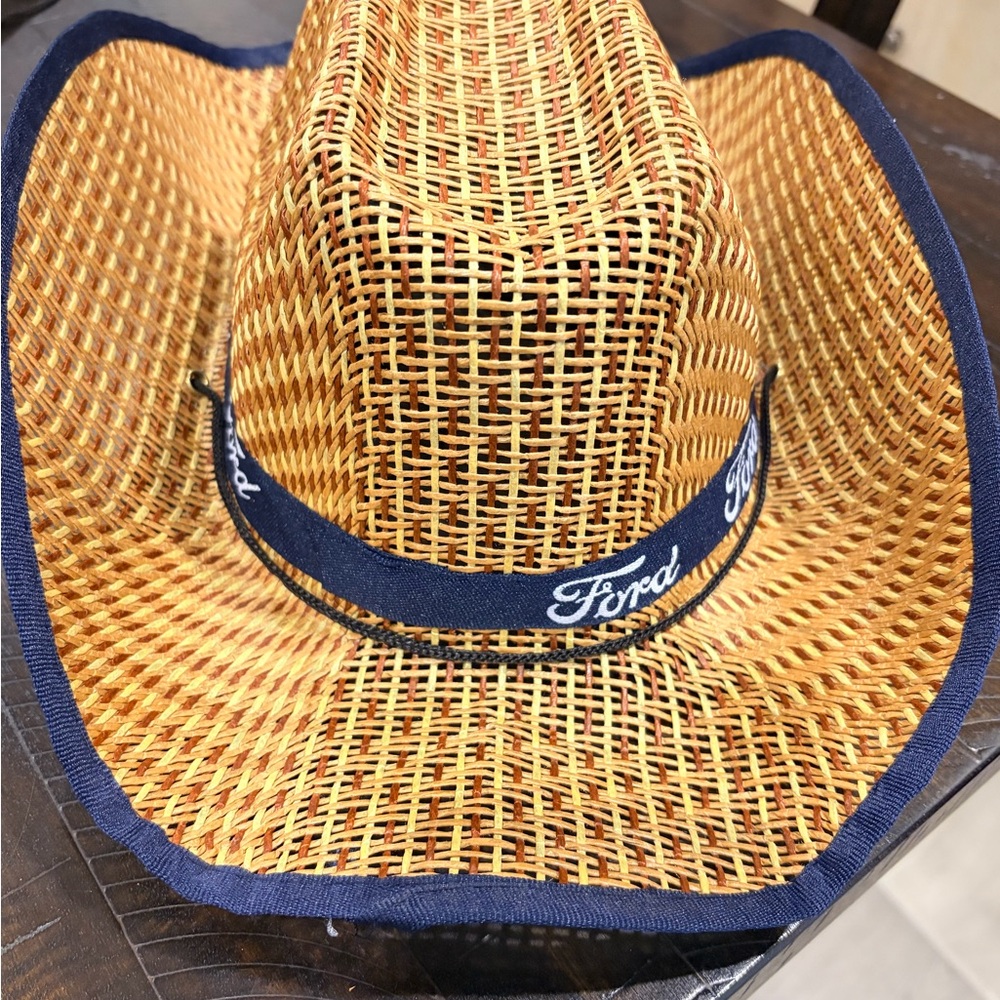 Ford Tan Woven Cowboy Hat with Blue Trim